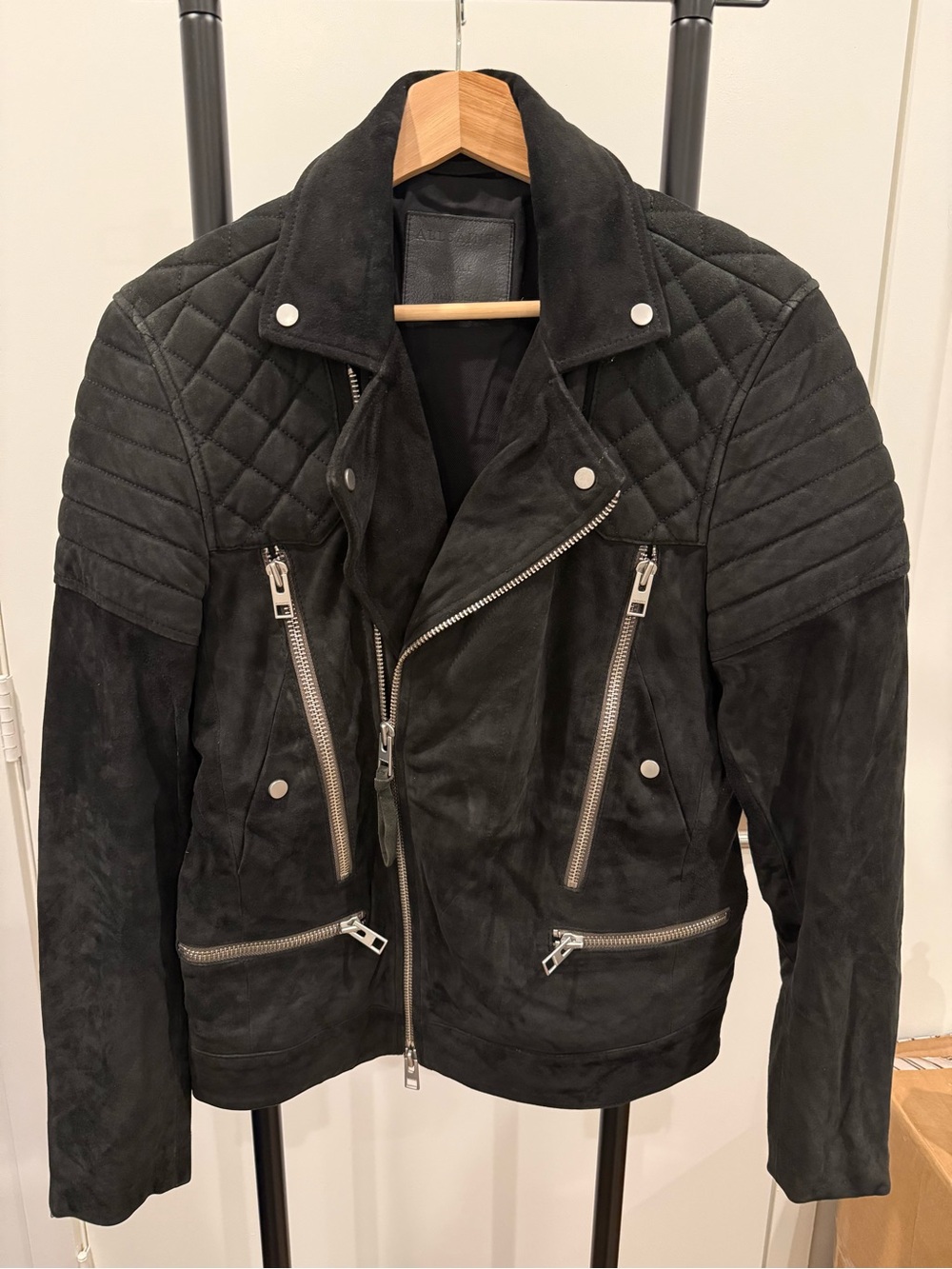 Allsaints Men's Quilted Suede Moto Jacket in Musk